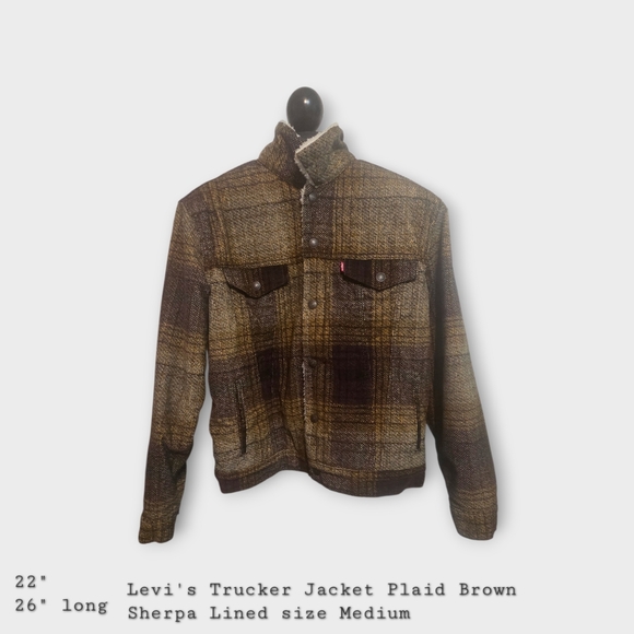 Levi's Corduroy Tan and Brown Plaid Sherpa Jacket - Picture 4 of 4